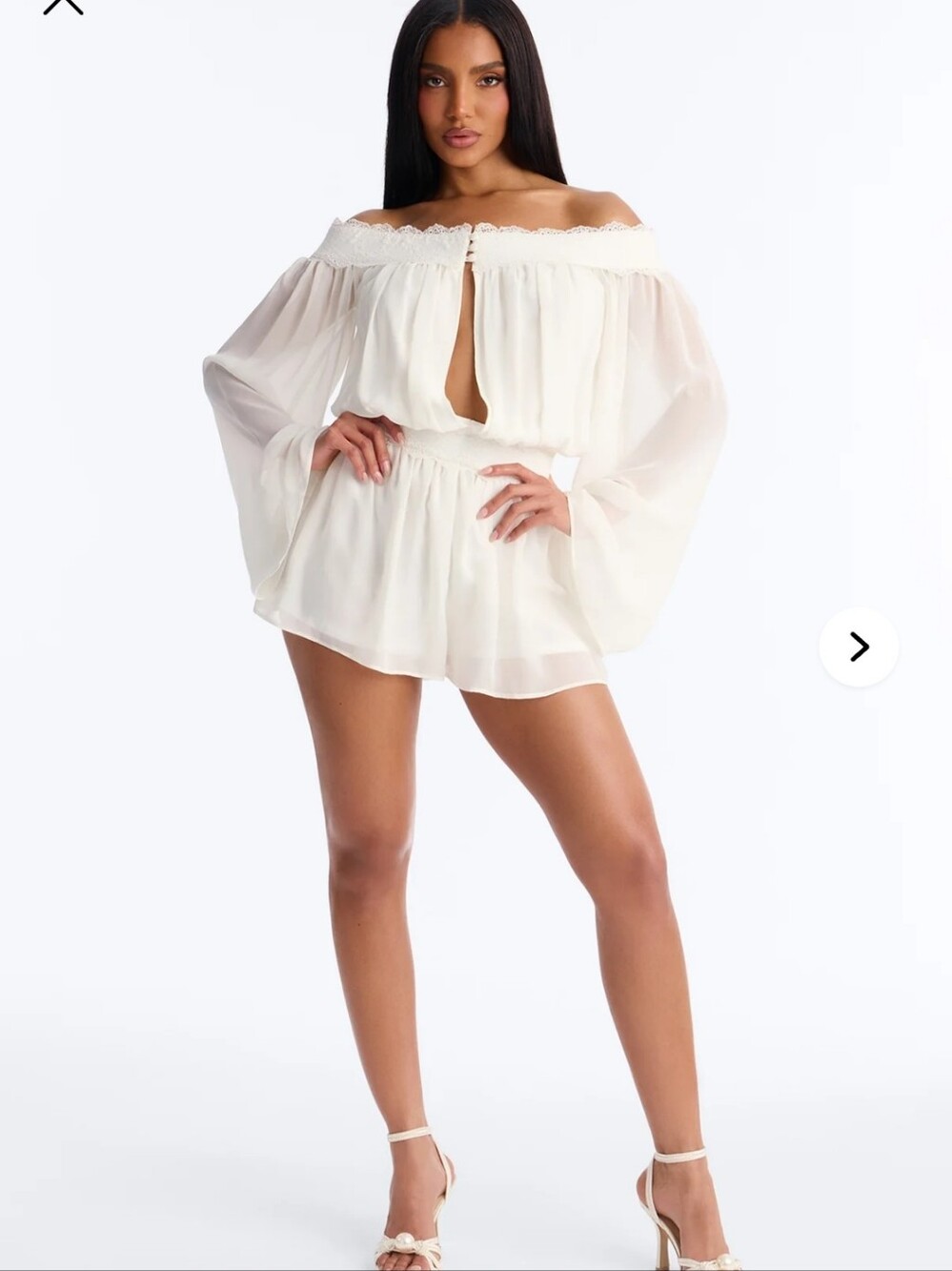 Fashion Nova Off-Shoulder Ivory Romper